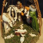Détails de la crèche fabriquée à partir d’épis de maïs.